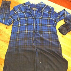 Rock & Republic Ombre Extra-Long Plaid Long Sleeve Button-up Top